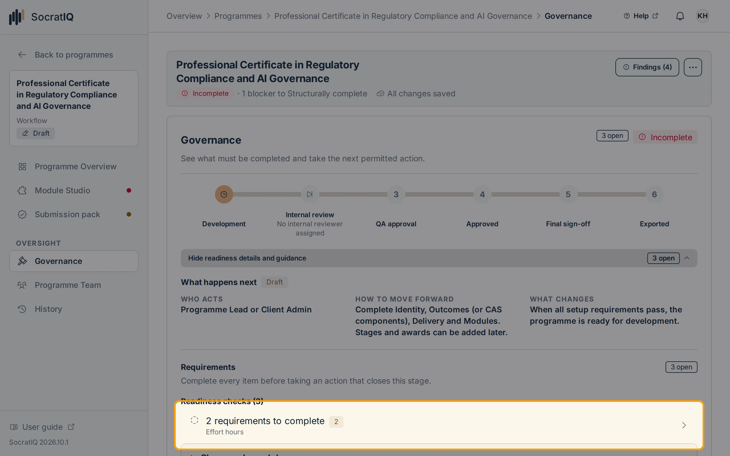 The readiness details with a blocker linking to Effort hours highlighted